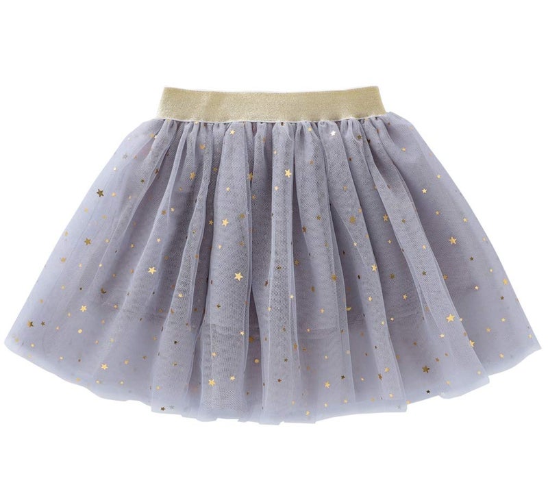 Tortoise & Rabbit Toddlers Girls Sparkle Tulle Tutu Skirt with Sequins Stars Moon Sun (Gray, 3-4years) - Image 2